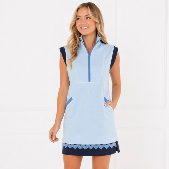 Simply Southern Dresses & Skirts - Simply Southern Womens Drew Dress Blue Sleeveless Half Zip Ribbed Sporty M NWT